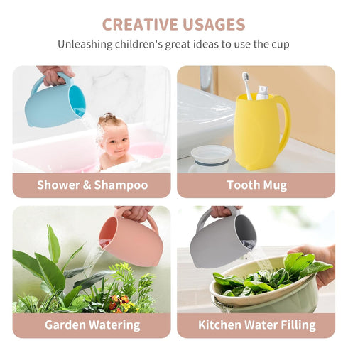 Baby Bath Rinse Cup - Children's Shampoo and Body Wash Rinse Cup with Easy Grip Handle for Rinsing Baby Shampoo and Soap - Food Grade Silicone - P...