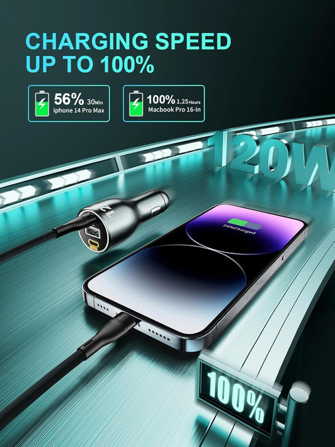 120W USB C Car Charger All-Metal PD3.0 100W/20W+18W 3 Ports Car Laptop Charger Compatible with MacBook,iPhone 15/14/13,Samsung Galaxy S23/22,Googl...