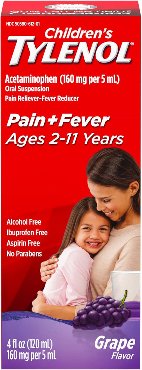 Children's Tylenol Liquid Oral Suspension Medicine, Acetaminophen Pain Reliever & Fever Reducer for Cold + Flu Symptoms & Sore Throat, Aspirin-, I...