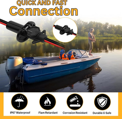 12V 8 Gauge Trolling Motor Plug and Receptacle Quick Connect Kit, Trolling Motor Plug Socket Set, 2 Wire Heavy-Duty Compatible With Minn Kota Mari...