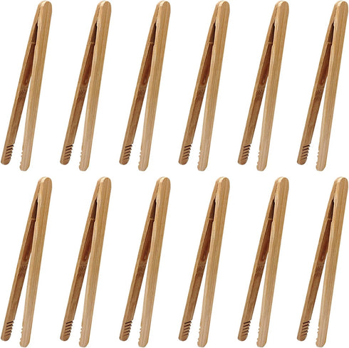12 Pcs Bamboo Tongs 7 Inch Bamboo Toast Tongs for Serving Pickle Muffin, Cheese Fruits Salad, Toast & Bread...