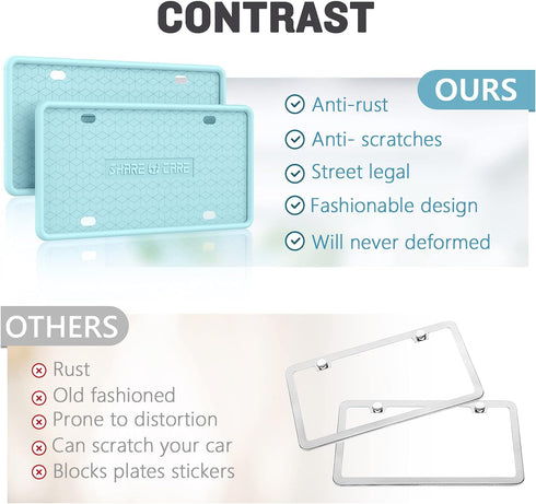 2 Pack Silicone License Plate Frame Front Back License Plate Cover License Plate Bracket Holder Rust-Proof, Rattle-Proof, Weather-Proof, for US CA...