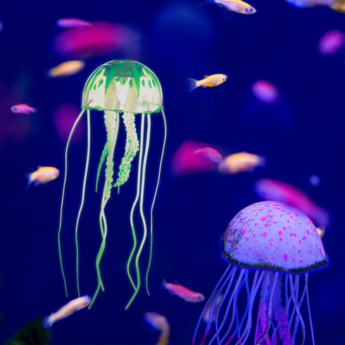 Silicone Fluorescent Jellyfish Glow Ornaments, Aquarium Jellyfish Decoration with Suction Cup, 2.3"x5.9" (Green)...