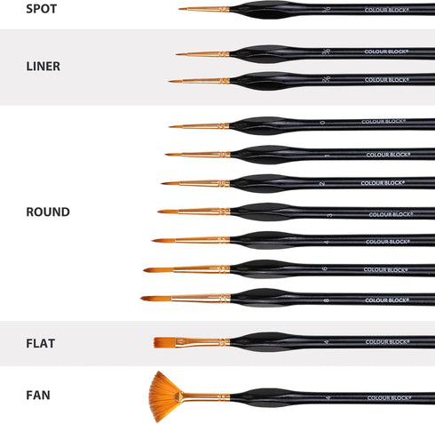 COLOUR BLOCK 12PC Artist Paint Brush Set in Leather Case for Easy Storage, Detail Paint Brushes kit, Miniature Art Set, Craft Supplies for Acrylic...