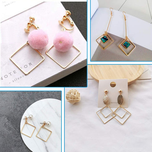 70pcs Earrings Beading Hoop Earring Finding Square Hollow Pendant for Jewelry Making DIY Crafts Art Creation Women Gift (Square)...