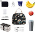 EurCross Women's Lunch Bags for Work with Chic Floral Daisy Pattern,Canvas Stylish and Insulated Black Lunch Tote Bento box Bag Carrier of On-the-...