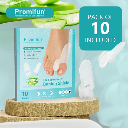 Bunion Cushion Protector, 10 Pack Aloe Vera Extract Infused Bunion Corrector with Separator, Gel Bunion Shield for Foot Pain Relief, Calluses, Rel...