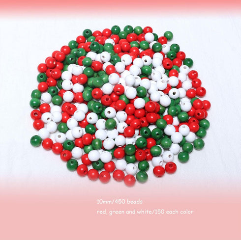450Pcs10mm Wood Beads for Craft/Christmas Decor Red, Green and White Painted Wooden Beads Hole 3mm, Loose Spacer Beading Supplies for Jewelry Maki...