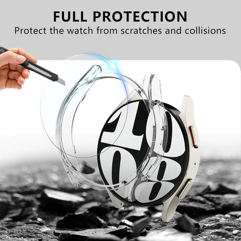 (4+4 Pack) Screen Protector Case for Samsung Galaxy Watch 7 44mm, Hard PC Bumper & HD Anti-Fog Tempered Glass Protective Film Face Cover for Galax...