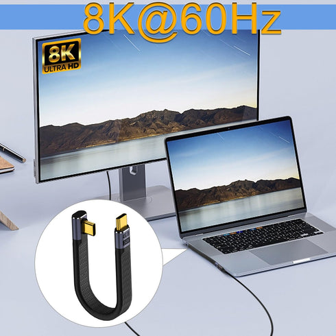 QIANRENON 40Gbps USB4.0 C Male to 90° Angle C Male Data Short Cable 240W USB Type C 4.0 PD Fast Charging Flat Flex Cable, for Thunderbolt 3/4 Smar...
