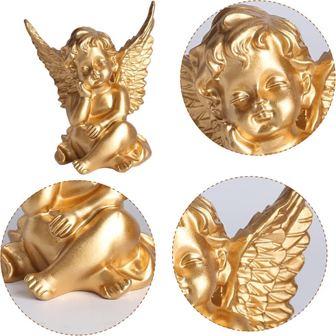 2 Pack Resin Cherubs Gold Angel Statue Figurine, Garden Sleeping Cherub Statue Sculpture Indoor Outdoor Home Decoration, Cute Adorable Angle Sculp...