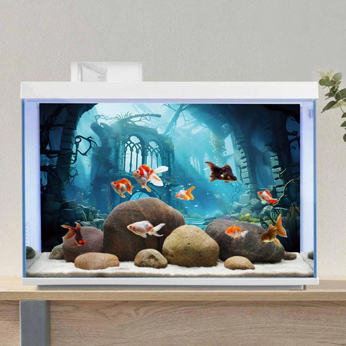 AWERT 30x18 inches Polyester Undersea Aquarium Background Ruins Aquarium Background Undersea Aquatic Plants Fish Tank Background...