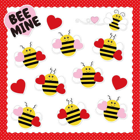Whaline Valentine's Day Bee Bulletin Board Decorations Valentine Bee Mine Heart Cutouts Border Trim Love Style Cute Bee Decor with Glue Point for ...