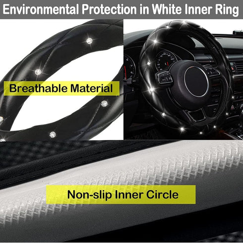 Xizopucy Diamond Leather Bling Steering Wheel Cover, Universal Car Steering Wheel Protector with Crystal Rhinestones Anti-Slip Soft Interior Acces...