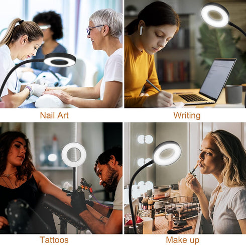 LED Clip On Light Reading Light, 10 Dimmable Brightness Gooseneck Clamp Desk Ring Light with Metal Bookmark for Reading Makeup Bedside (Size:Lamp+...