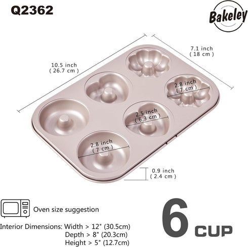 Fancy Donut Pan, 6 Cavity Donut Mold Heavy Duty Steel Non-stick Heart Flower Round Shaped Bund Pans Pattern Doughnut Bakeware for Oven Baking (Cha...