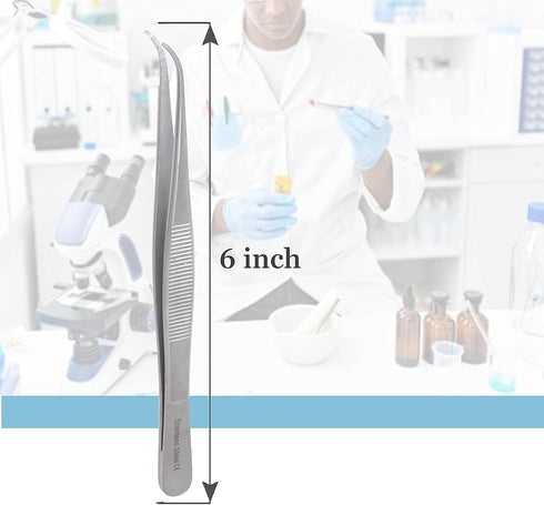 Lab Tweezers High Precision Forceps, 6" (15.2 cm), Fine Strong Curved Point tweezers, Stainless Steel...