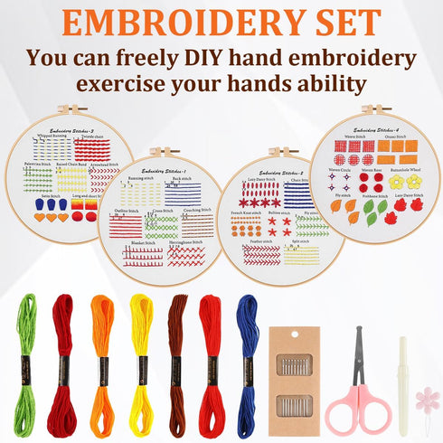 ROPCIA 4 Set Embroidery kit for Beginners with Embroidery Patterns, Needlepoint Kits for Beginners, Beginner Embroidery kit for Adults, Ideal Hand...