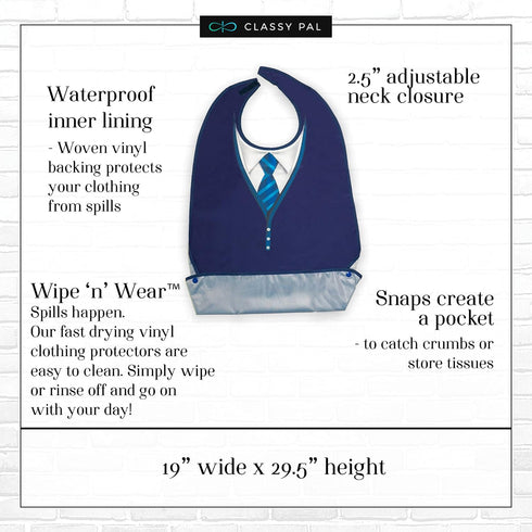 Adult Bibs for Men, Wipe ‘n Wear Clothing Protectors for Eating, Senior Adult Bib Crumb Catcher, Waterproof, Reusable, Washable (Blue Tie)...