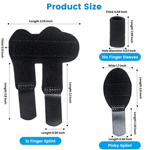 Finger Splint, Set of 2 Trigger Finger Brace with 10 Nylon Sleeves for Sport Injuries, Swelling, Tendon,Finger Stiffness and Sprained Knuckles (Bl...