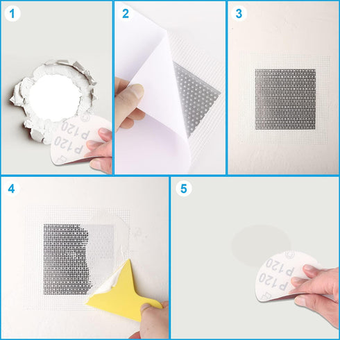 5 Pieces Drywall Repair Patch 8 inch x 8 inch, Self Adhesive Fiberglass Wall Repair Patch Kit, Aluminum Wall Repair Patch for Drywall Plasterboard...