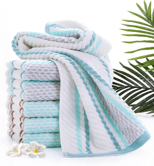 Pidada Hand Towels Set of 2 Striped Pattern 100% Cotton Soft Absorbent Decorative Towel for Bathroom (Brown)...