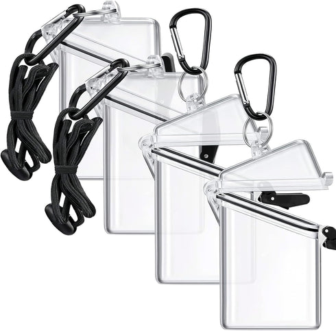 4 Pack Waterproof ID Card Badge Holder Case Clear ID Holder Waterproof Card Holder for Swimming with Lanyard and Keychain for Id Badges Credit Car...