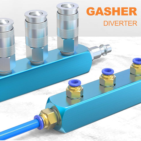 GASHER 2PCS Aluminum 3 Way 6 Port Pneumatic Manifold Air Distribution Block Splitter 1/4" Output Port 1/4" Supply Port...
