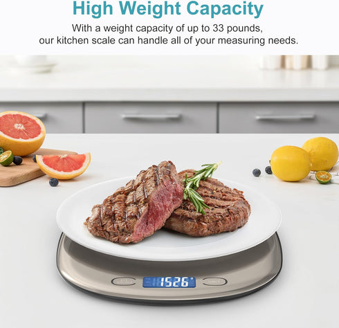 Ultrean Food Scale 33lb/15Kg Digital Kitchen Scale for Food Ounces and Grams Cooking Baking, 1g/0.1oz Precise Graduation, USB Rechargeable, 6 Weig...