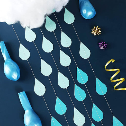 Waydress 24 Pieces Raindrop Garlands Birthday Paper Decorations Blue Paper Hanging Raindrop Shape Garlands for Baby Shower Birthday Wedding Party ...