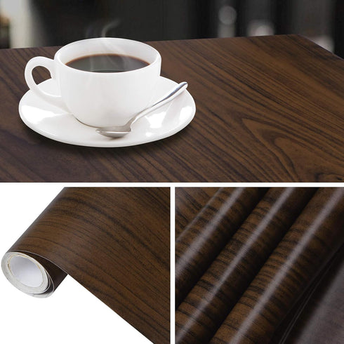 MecparWalnut Wood Grain Wallpaper 17.71 in x 16.4 Ft Brown Wood Contact Paper Wood Peel and Stick Wallpaper Vinyl Self Adhesive Thick Wallpaper fo...