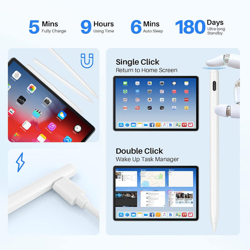 Stylus Pen for iPad (2018-2023),5 mins Fast Charge,Palm Rejection,Tilt Sensitivity,Same as Apple Pencil 2nd Generation Compatible with iPad Pro 11...