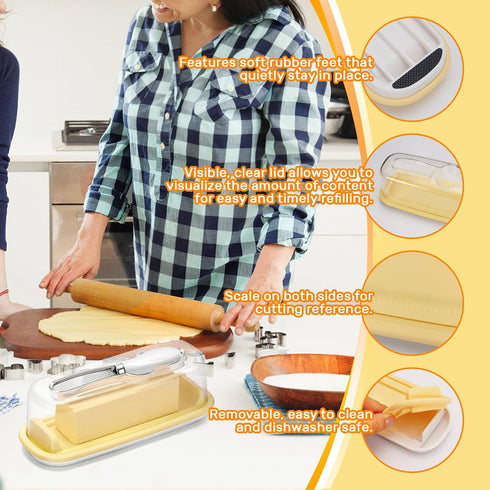 Butter Dish with Lid and Knife, Covered Butter Holder for Refrigerator, Kitchen Butter Tray Easy Scoop, Silicone Sealing Countertop Butter Keeper ...