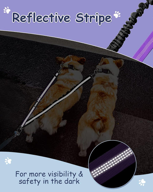 Vastar Pet Double Dog Leash, Tangle Free Bungee Dog Leash Coupler, 360° Swivel Double Dog Walking & Training Leash, Adjustable Strap, Comfortable ...