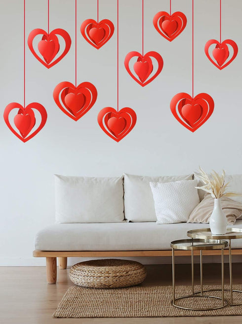 15 Pieces Valentine's Day 3D Heart Hanging Decorations Red Hearts Hanging Ornaments with Red Ribbons Party Supplies for Indoor Outdoor Bridal Show...