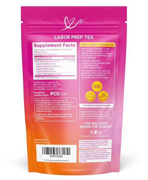 Pink Stork Organic Labor Prep Tea - Red Raspberry Leaf with Chamomile and Rosehip, Pregnancy Must Haves, Postpartum Essentials, Third Trimester - ...