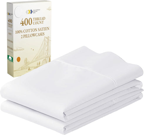 California Design Den Standard Queen Size Pillowcase Set - 400 Thread Count, 100% Cotton Sateen, Set of 2 Pillow Covers, Breathable, Cooling, Soft...