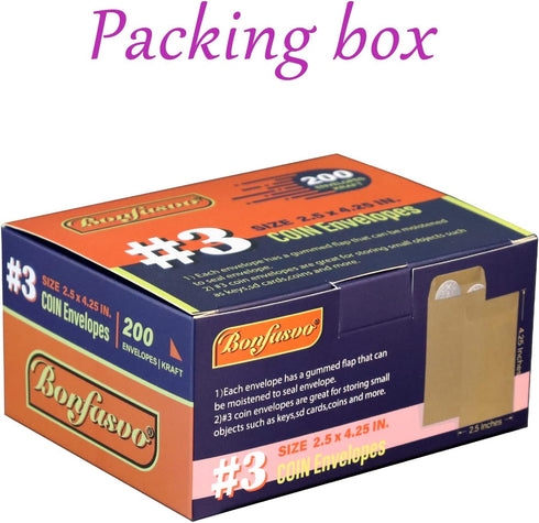 200 Pack #3 Kraft coin envelope 2.5 x 4.25 inches Kraft Envelopes Classic Small Parts Envelopes with Self Adhesive Gummed Flap for Coins Cash Cred...