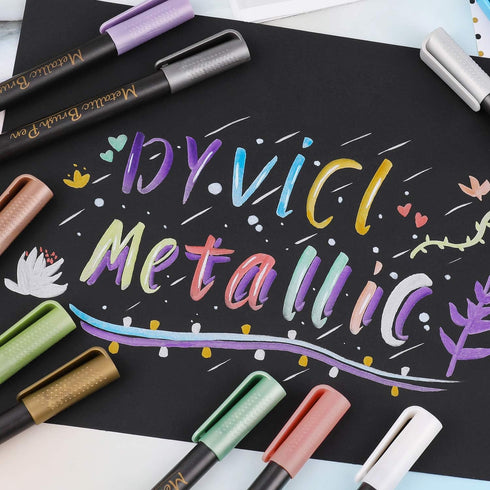 Dyvicl Metallic Brush Marker Pens - Metallic Pens Art Markers for Calligraphy, Brush Lettering, Black Paper, Rock Painting, Card Making, Scrapbook...
