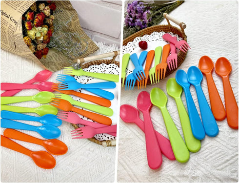 16 Pcs Kids Utensils Set, Plastic Kids Forks and Spoons Set, Reusable Toddler Utensils Kids Silverware Cutlery Set, Durable Flatware Set for Lunch...