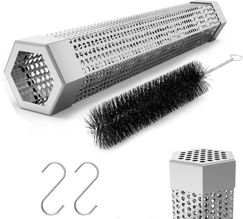 Hexagon Pellet Smoker Tube,12 inch Stainless Steel BBQ Wood Pellet Tube Smoker for Cold/Hot Smoking,5 Hours of Billowing Smoke-for Any Grill or Sm...