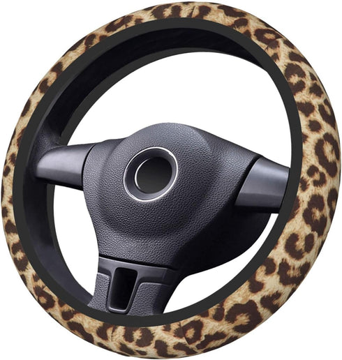 Leopard Print Steering Wheel Cover for Women Men, Universal 15 Inches Car Steering Wheel Protector Anti-Slip Sweat Absorption Car Accessories for ...