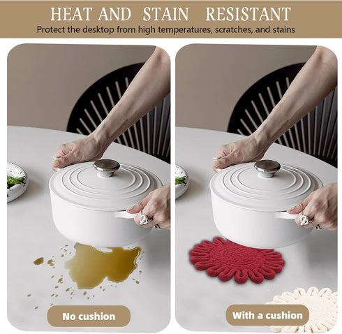 3 Pcs Trivets for Hot Dishes, Pot Holders, Cotton Thread Weave Trivets for Hot Pots and Pans (Beige, Khaki, Date Red)...