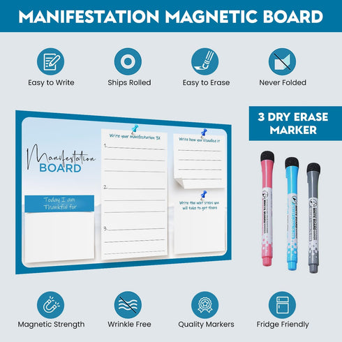 Magnetic Manifestation Board for Refrigerator | Law of Attraction | Express Daily Gratitude | Write Your Manifestation, Visuals & Take Action Plan...