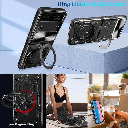for Motorola razr 2023 Case/Moto Razr 2023 Case,Metal Ring Holder Stand Cover for Women Men,Razr 2023 Case Camera Protector,Full Protection Shockp...