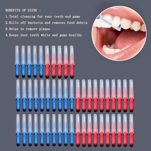 ewinever 50 Count Interdental Brush,Toothpick Tooth Flossing Head Oral Dental Hygiene Brush, Tooth Cleaning Tool (Red+Blue)...