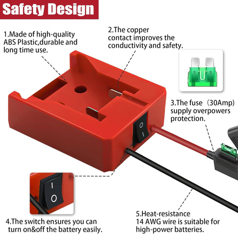 2 Pack Power Wheel for Milwaukee M18 18V Battery Adapter, Power Wheel Battery Converter Kit with Fuses & 14AWG Wire & Control Switch Use for DIY R...