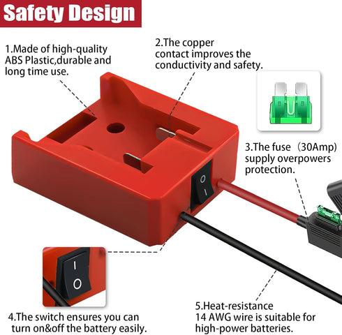 2 Packs Power Wheels Adapter for Milwaukee M18 18V Battery with Fuse & Wire terminals & 12 Gauge Wire, Good Power Convertor for DIY Ride On Truck,...