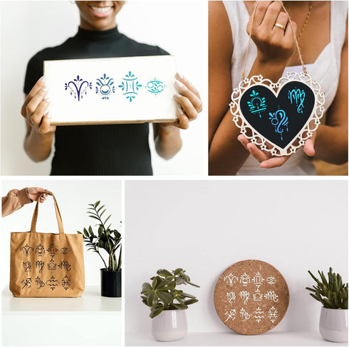 BENECREAT Zodiac Signs Themed Metal Stencil, Stainless Steel Drawing Stencil Template for Wood Burning, Wall Painting Crafts and Decorations, 6x6"...