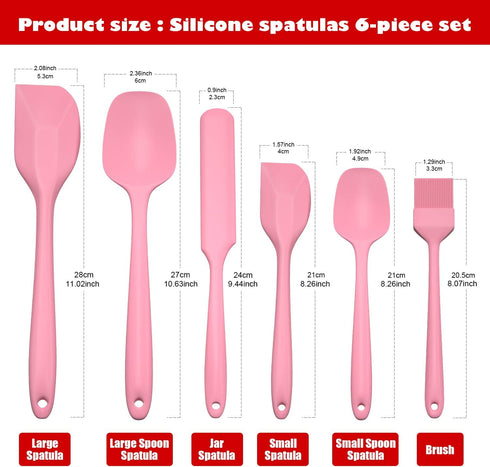 Heat Resistant Silicone Spatulas Set 6pcs, Seamless Design Non-Stick Mixing Spatulas with Stainless Steel Core, Premium BPA-Free Rubber Spatula Ba...